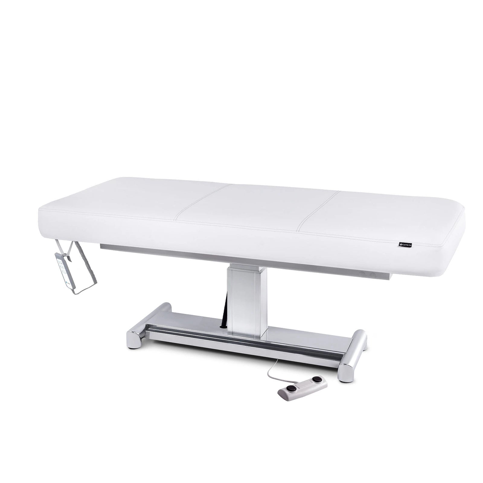 EarthLite EVEREST LX flat treatment table with replaceable mattress and remote control.