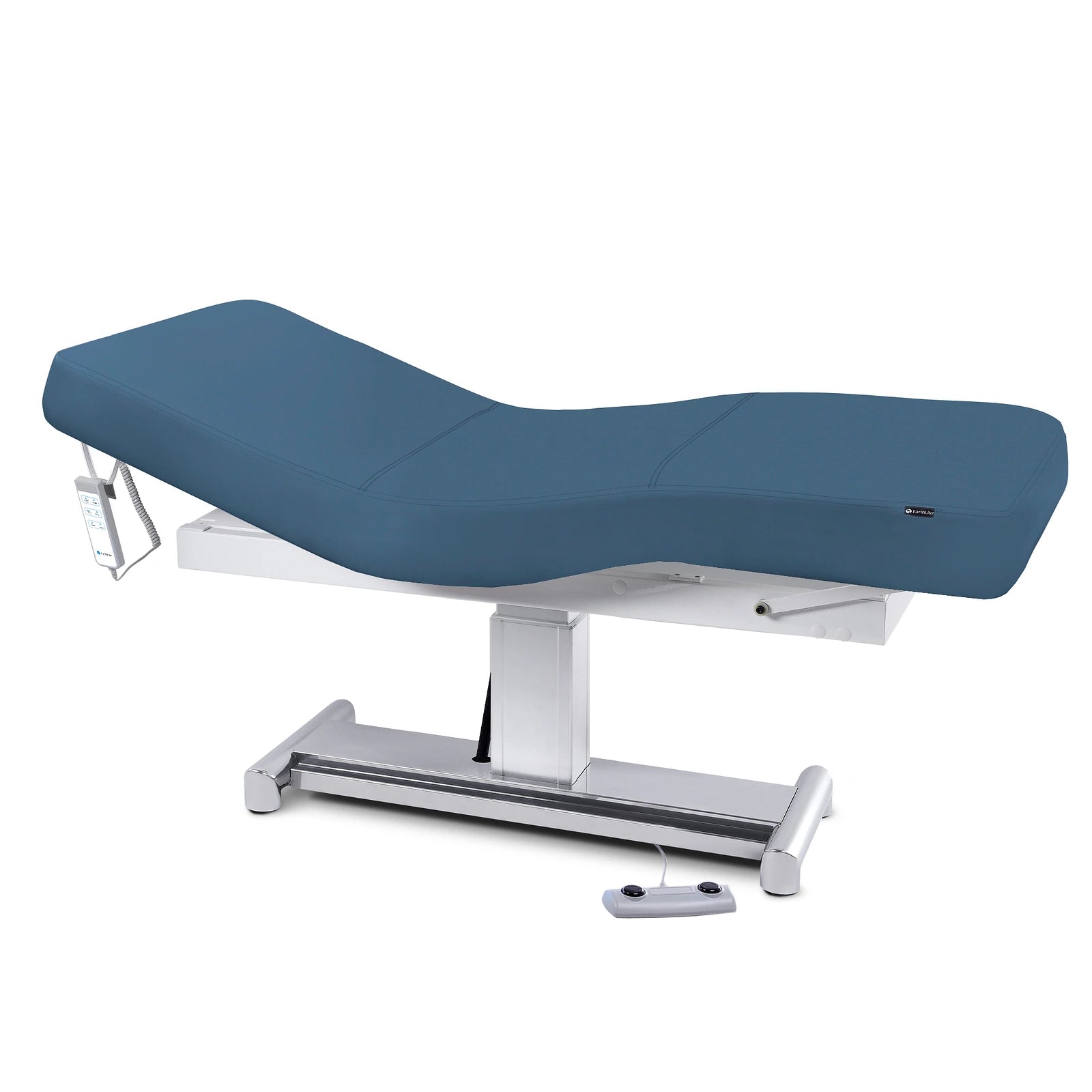 EarthLite EVEREST LX Salon Table with replaceable mattress and blue Comfort-Flex PU fabric.