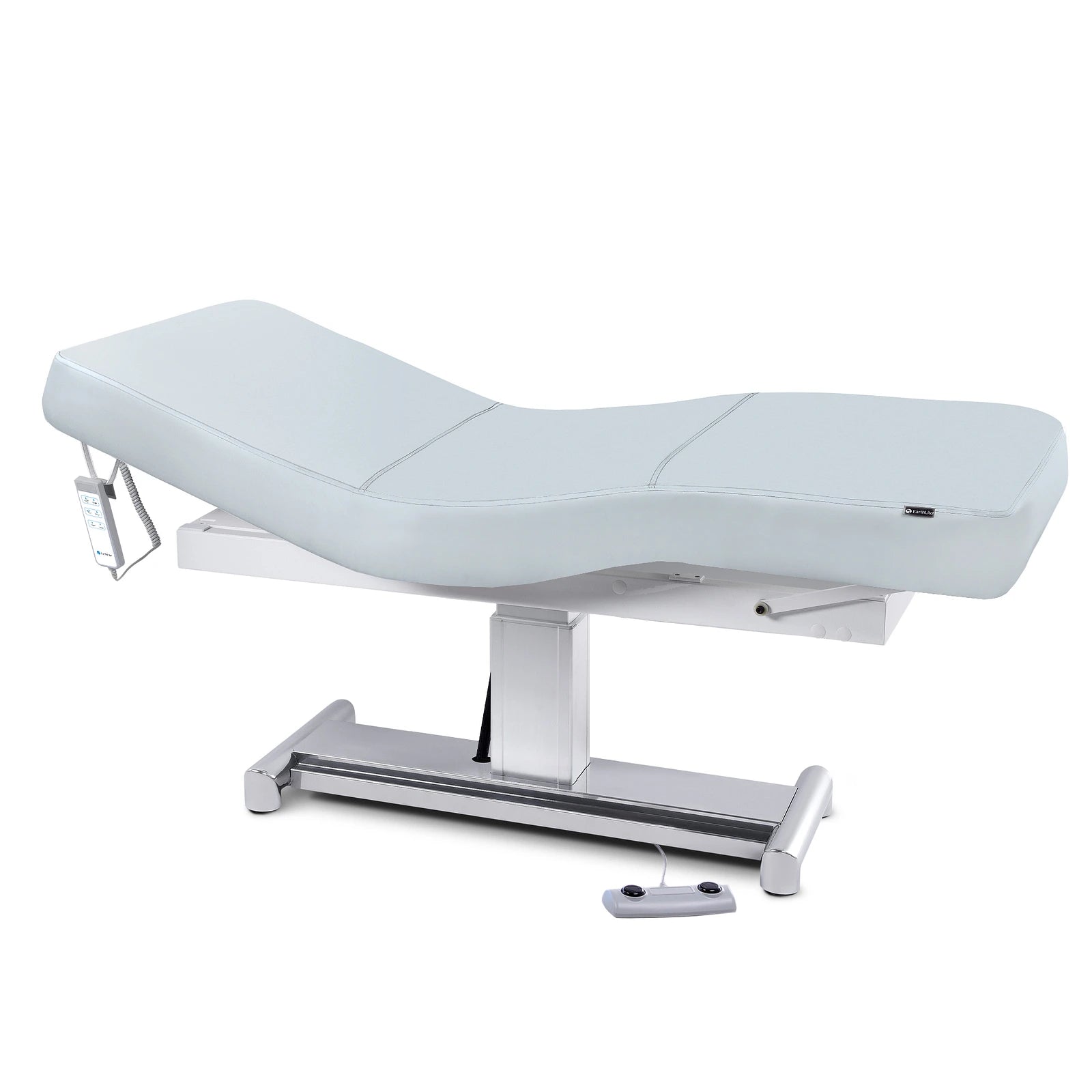A white EarthLite EVEREST LX table with Comfort-Flex PU and floor remote control.