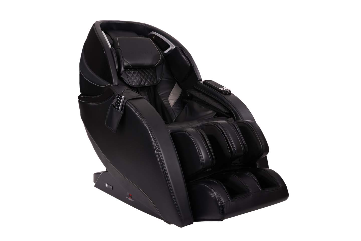 Certified preowned Infinity Evo Max 4D Electric Massage Chair by Infinity, black on white.