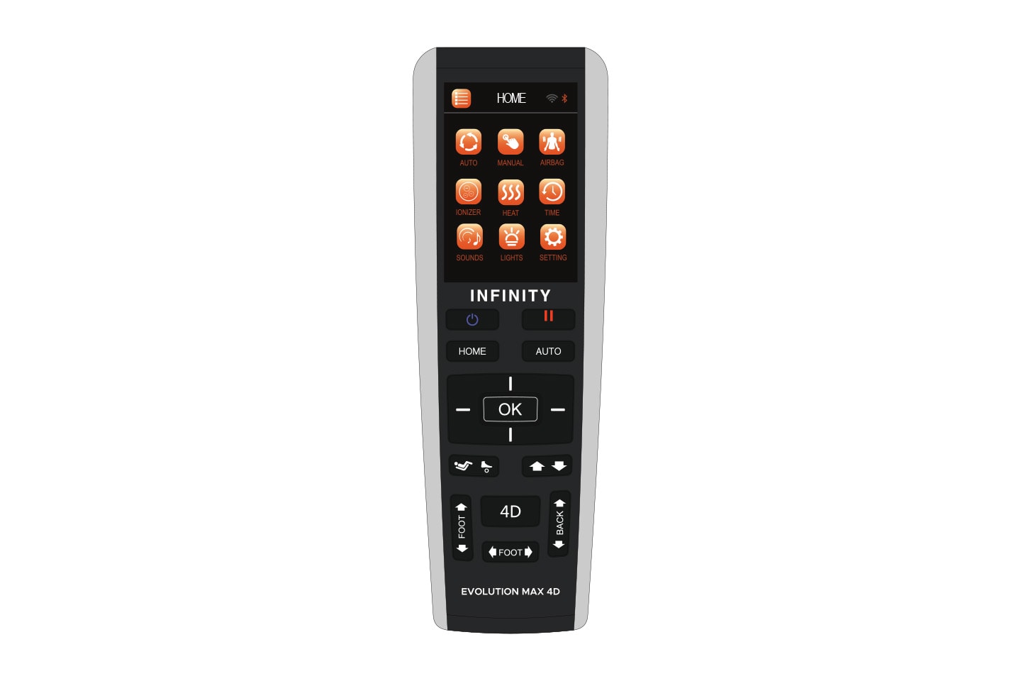 Certified preowned remote for Infinity Evo Max 4D electric massage chair with digital screen.