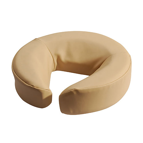 Beige crescent pillow for Nirvana DHARMA SuperLite Massage Table on white background.
