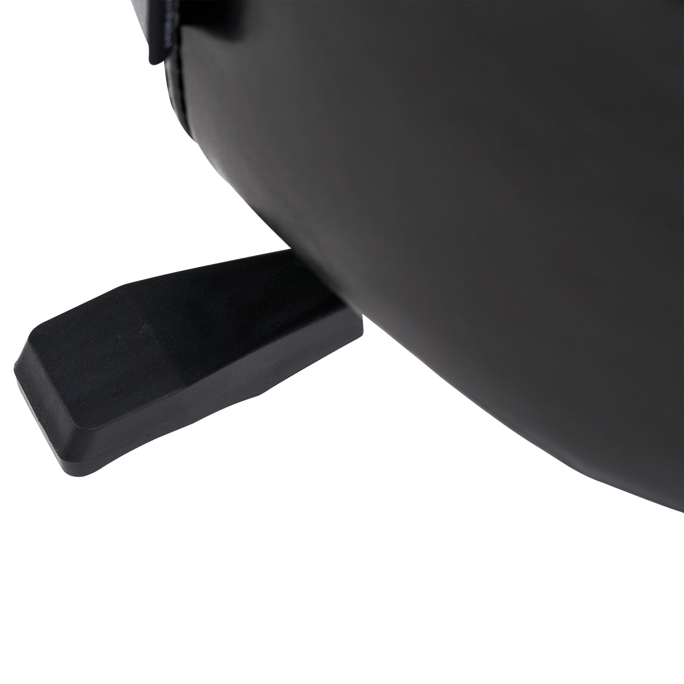 Close-up of a black chair with a adjustments on a white background