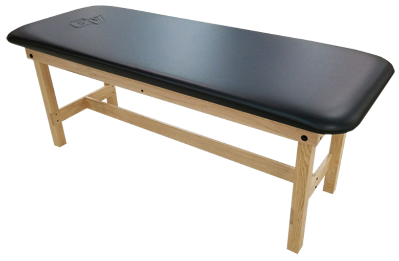 PHS Chiropractic CLASSIC Wood Treatment Table with black padding, wood legs, no headrest.