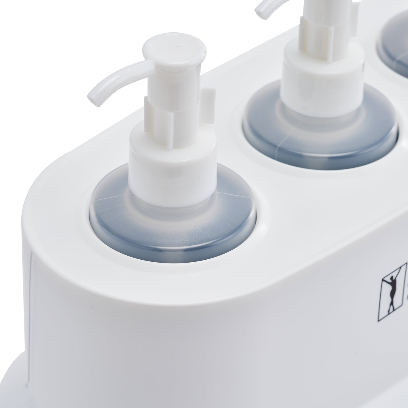 Close-up of a Master Massage 3-bottle Warmer Massage Body Therapy with three pump bottles on a white background