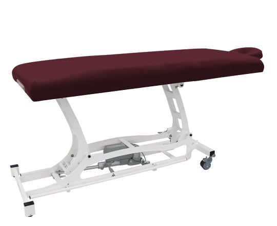 Burgundy Massage table with white base on a white background