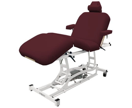 Hands Free Deluxe Electric Table with burgundy  cushions on a white background