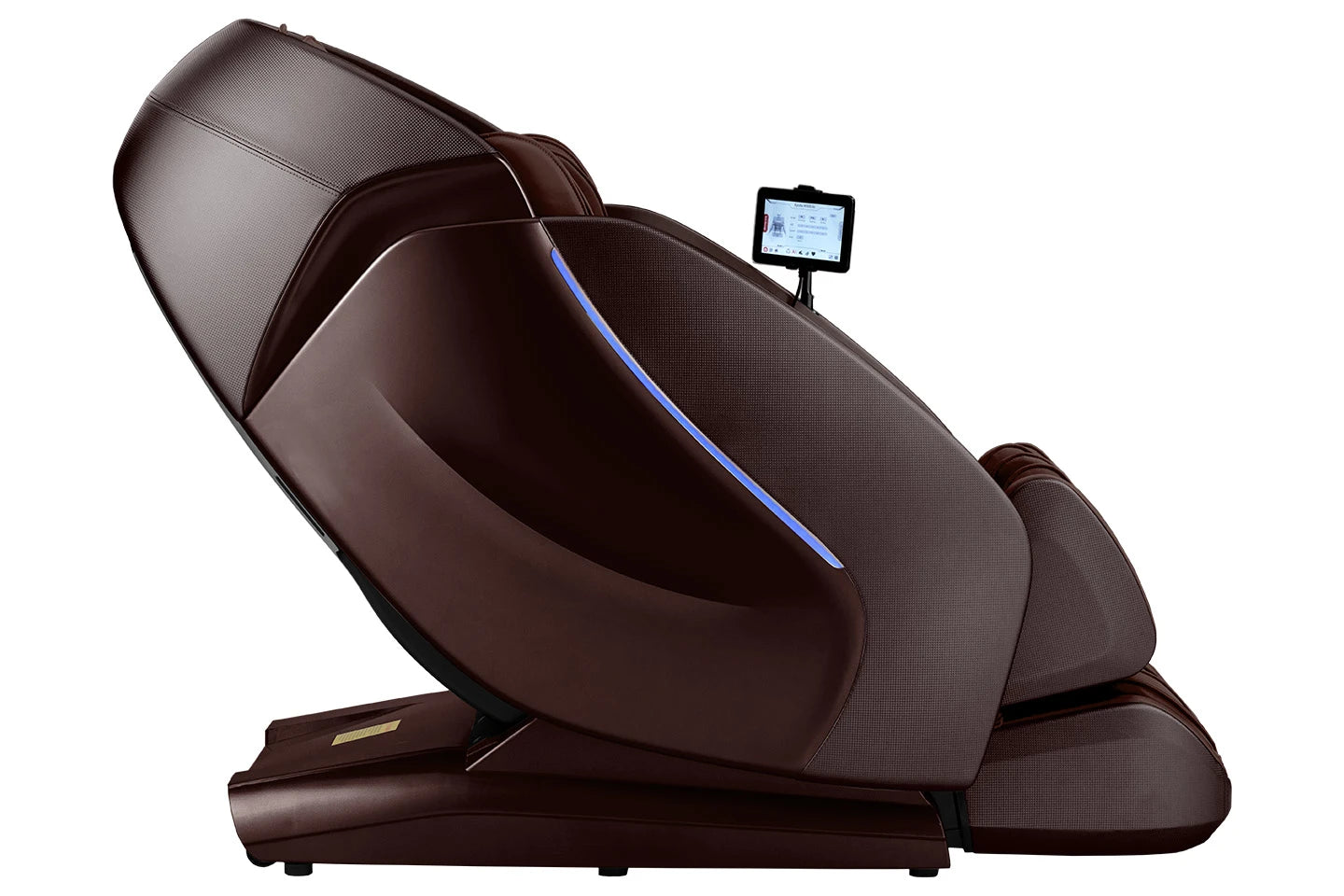 Kyota Hatsumei M900 4D AI massage chair in brown with touchscreen and advanced reclining.