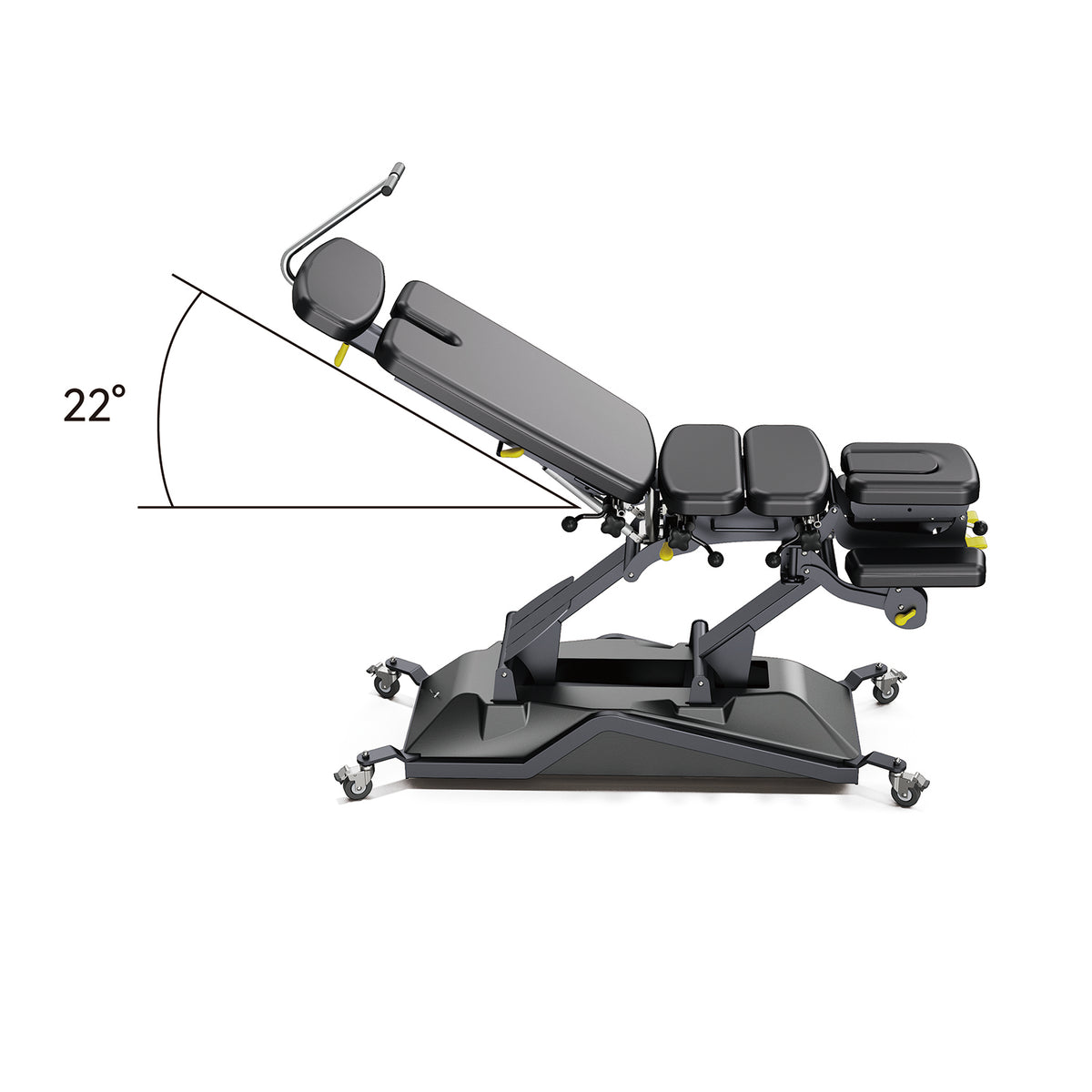 Chiro table with adjustable angle indicator on a white background