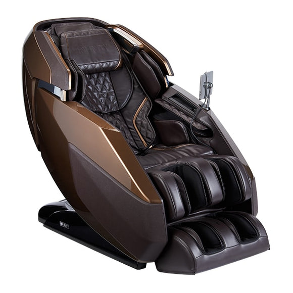 Brown massage chair with black accents on a white background