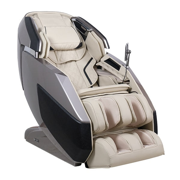 Certified preowned Infinity Imperial Syner-D Massage Chair in beige and black with control panel.