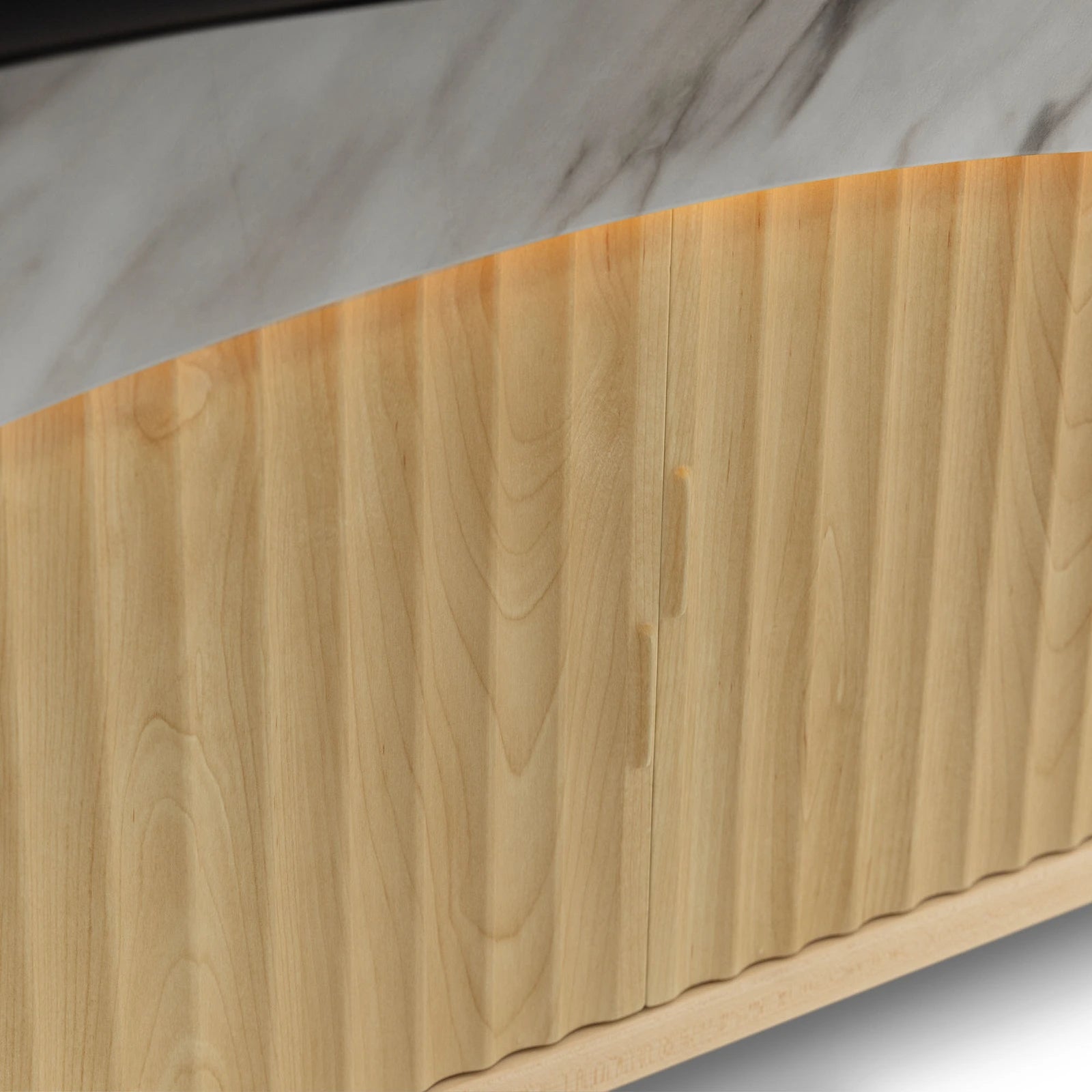 Close-up of a blonde maple cabinet 