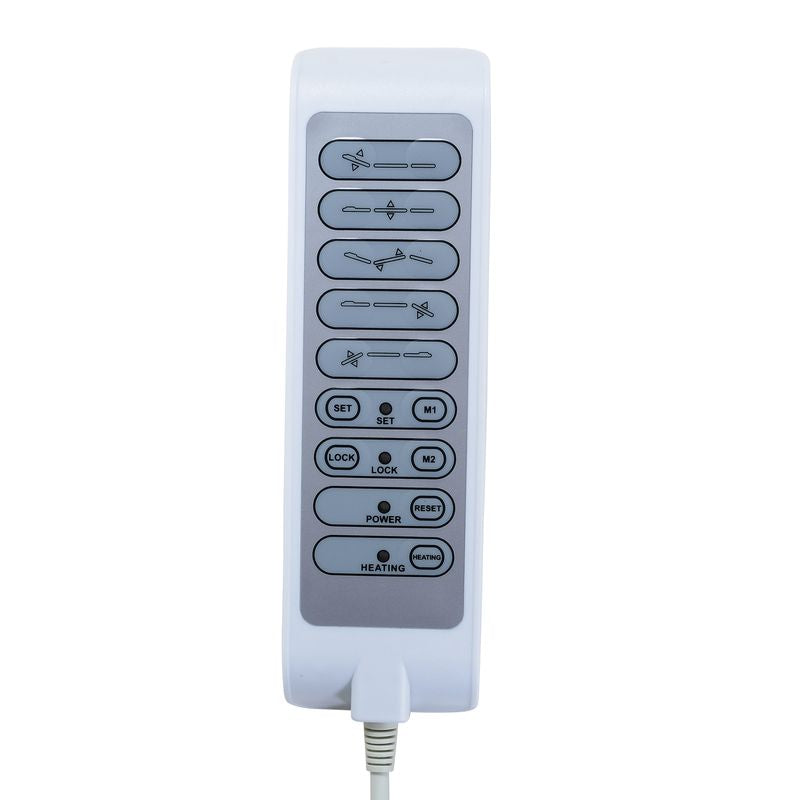 White remote for Silverfox America 2246EBN Electric Massage Chair with labeled buttons.