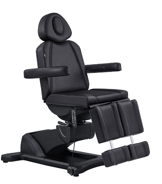 Libra II Full Medical Electric Procedure Chair in Black by DIR, adjustable with armrests and leg supports.
