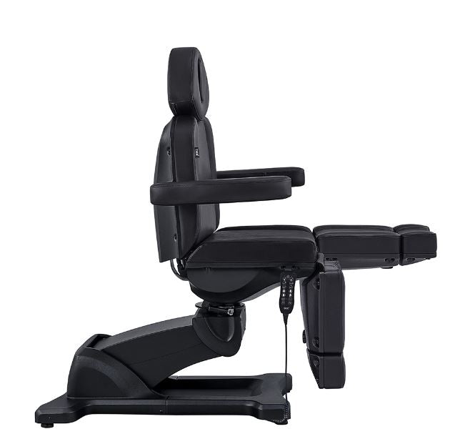 DIR Libra II Full Medical Electric Procedure Chair in Black, side view with armrests and footrest.