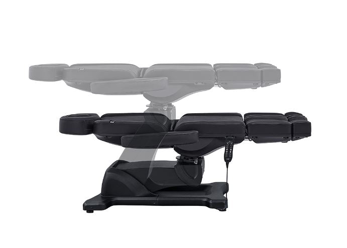DIR Libra II Full Medical Electric Procedure Chair in black, shown in two incline positions.