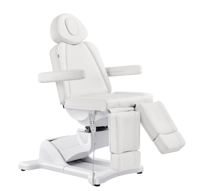 DIR Libra II Full Medical Electric Procedure Chair in white with armrests, headrest, footrest.