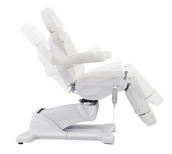 Libra II Full Medical Electric Procedure Chair White by DIR, side view in reclined positions.