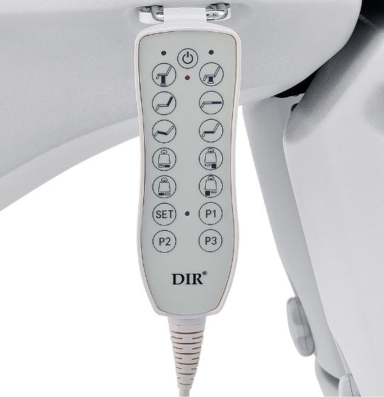 Close-up of DIR Libra II white wired remote, showing multiple function buttons for adjustment.