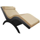 The TouchAmerica S-Lounge is a modern ergonomic beige chaise with a curved black frame and headrest.