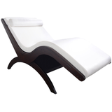 TouchAmerica S-Lounge: Modern white chaise with ergonomic design and curved dark wood frame.