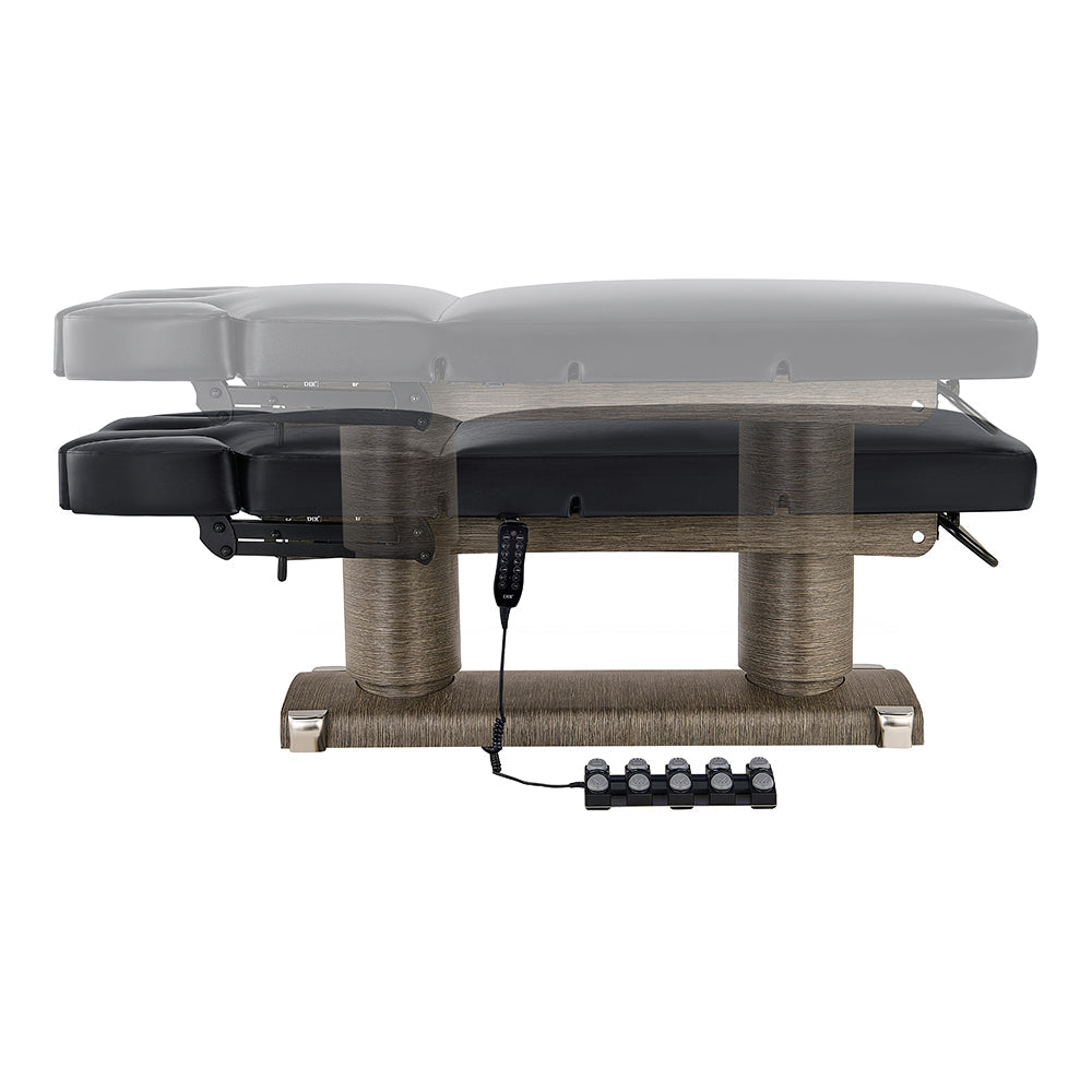 Massage table with electric controls on a white background