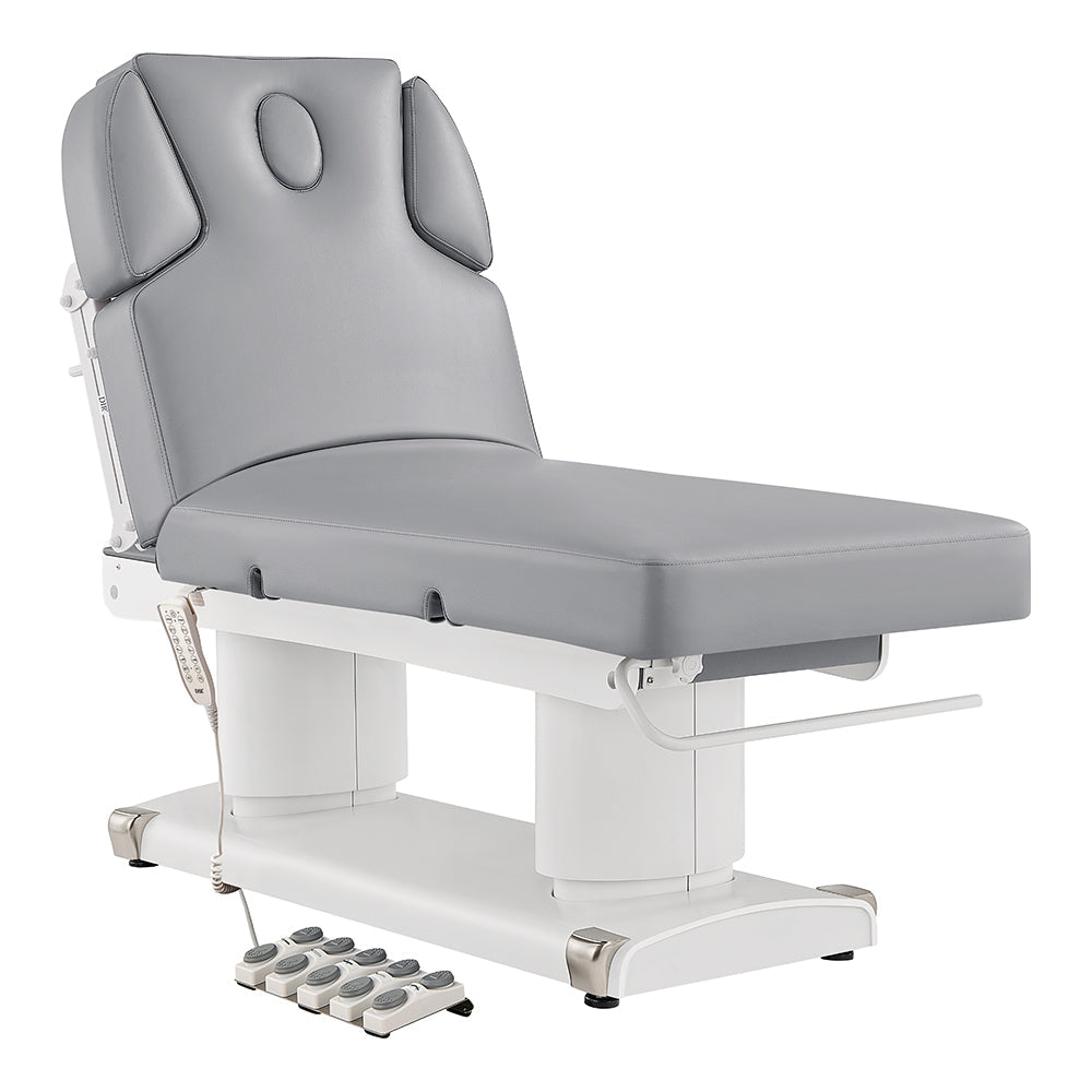 Gray Luxi 4 Motors Medical Spa Treatment Table DIR with white base on a white background