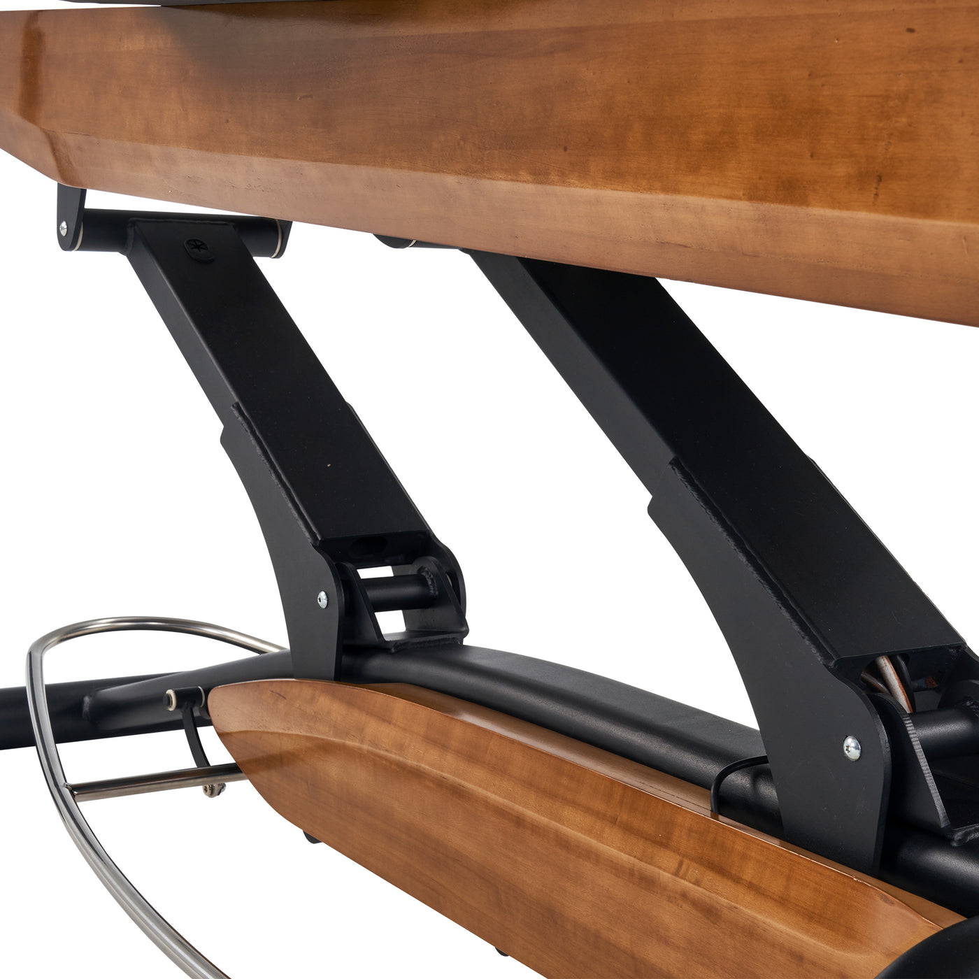 Close-up of Master Massage Atlas Flat Bed's black metal support with elevaFlex padding system.