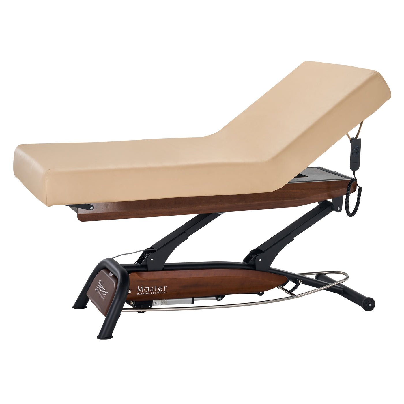 Master Massage Atlas Liftback Electric Bed with ElevaFlex padding and electronic controls, beige.