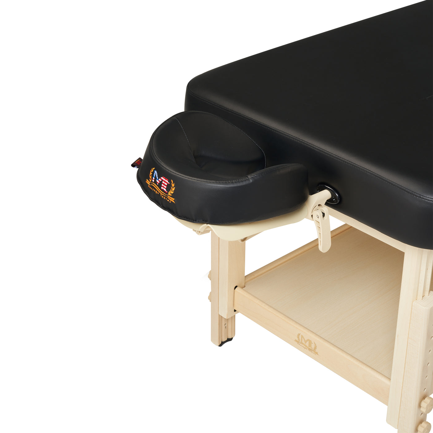 MT HARVEY TILT stationary massage table by MT, with padded top and adjustable face cradle.