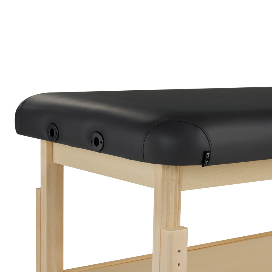 MT HARVEY TILT massage table: black, wood legs, face port holes, adjustable lift back.