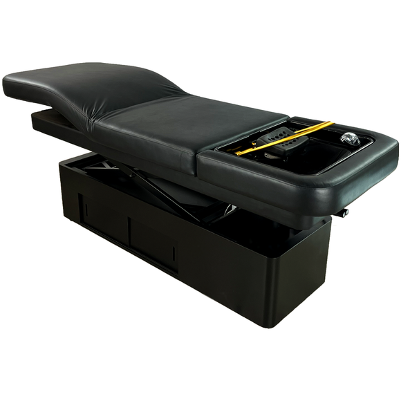 TouchAmerica SereniScalp Head Spa Table: adjustable with leg rest, headrest, and built-in sink.