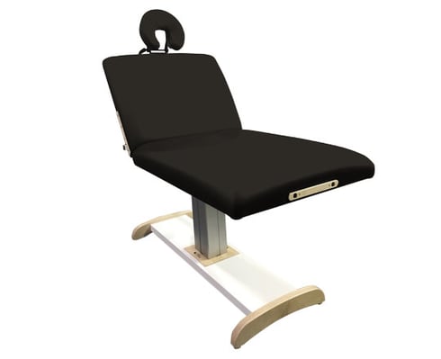 Black massage table with white base on a white background