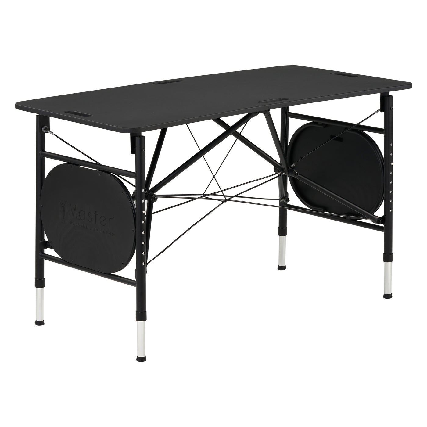 Master Massage MARS SPORT portable table with metal frame, round sides, and adjustable legs.