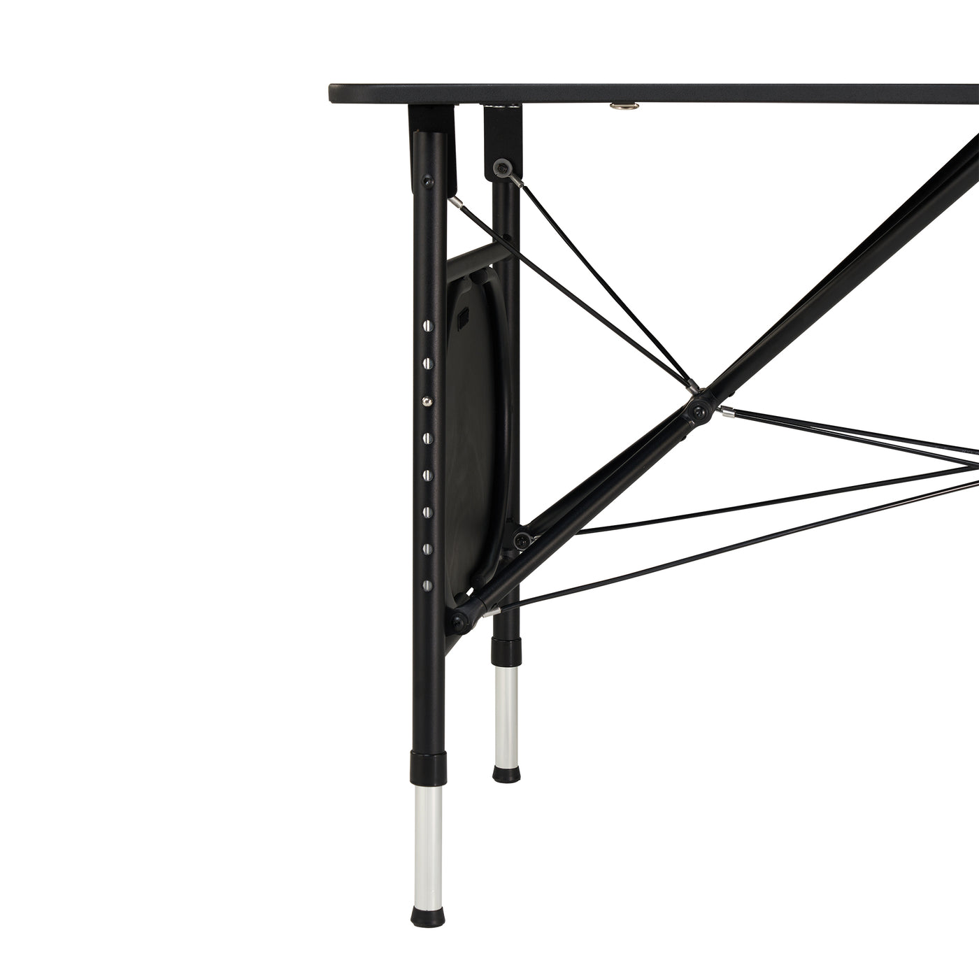 Side view of Master Massage MARS SPORT Table leg with adjustable height and metal support bars.