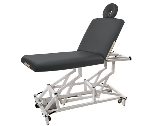 McKenzie Lift Back Flint therapy table with white metal frame on a white background