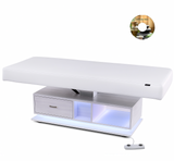 EarthLite EVEREST ECLIPSE 2.0 Massage Table with LED lighting and remote control on a white background.