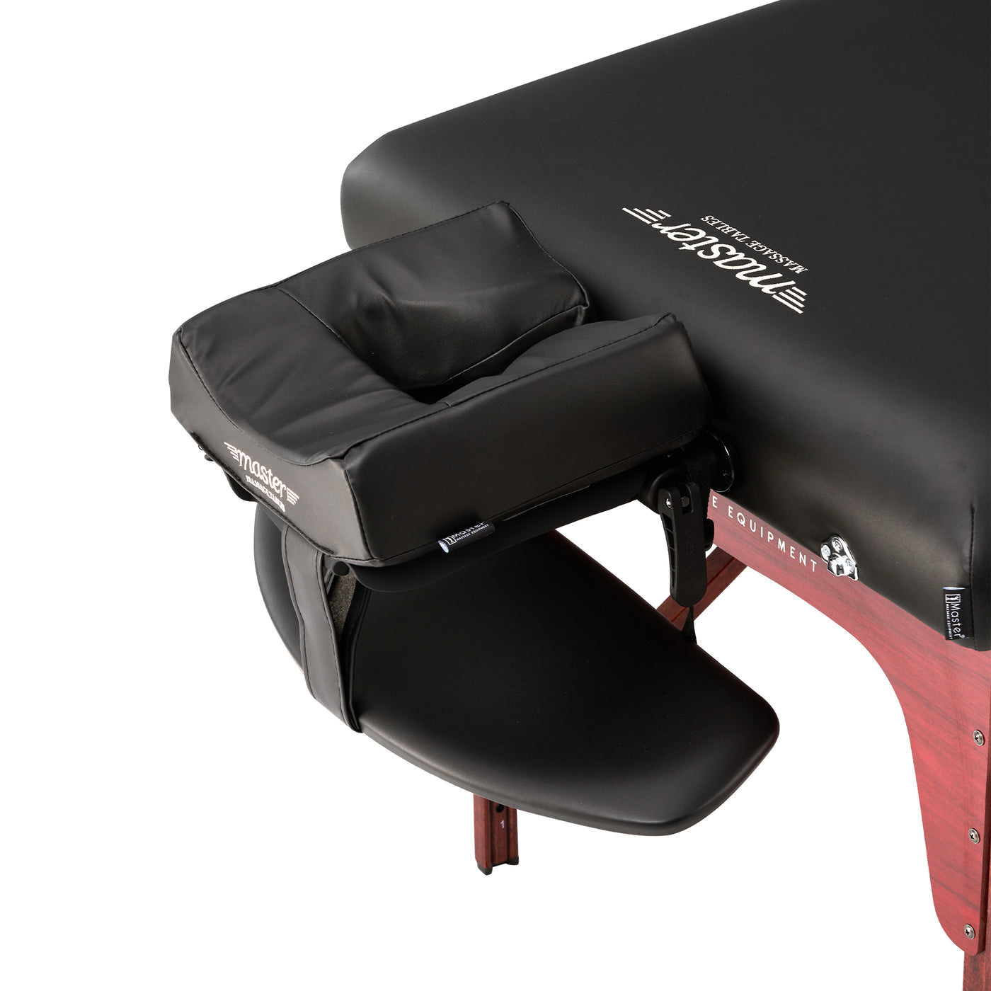 Master Massage MONTCLAIR Therma-Top table with black padded face cradle and armrest.