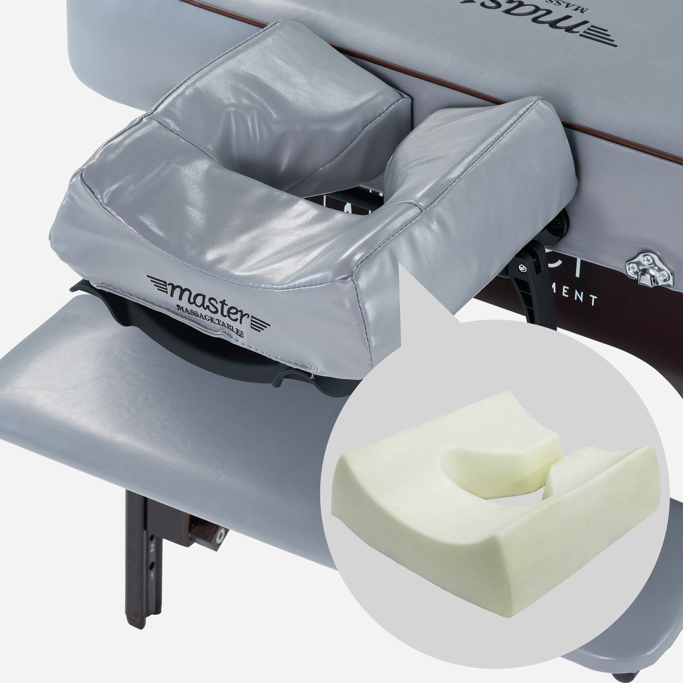 Master Massage MONTOUR table with memory foam face cradle and upholstered cushion shown.