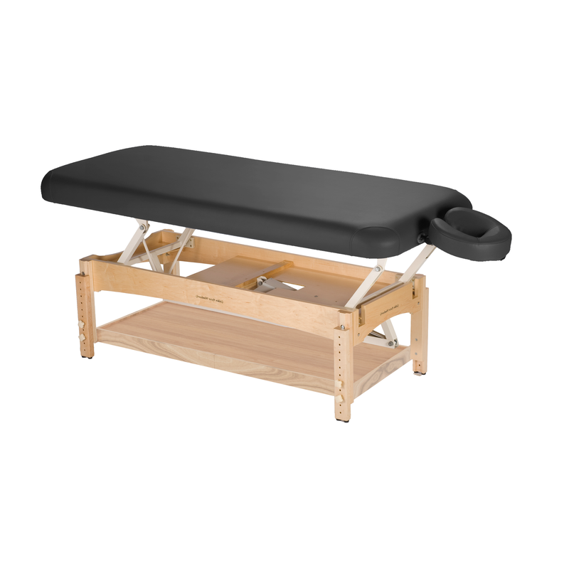 TouchAmerica OLYMPUS FLAT ADA electric lift table with black cushion and headrest.