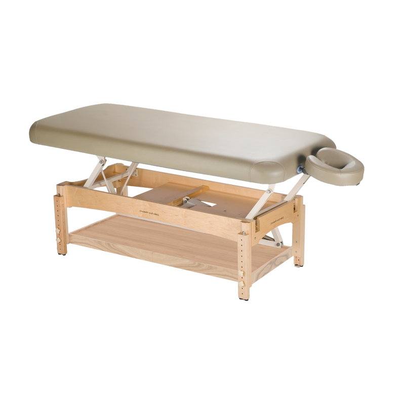 TouchAmerica OLYMPUS FLAT Electric Lift Table: padded, motorized, wood frame, face cradle.