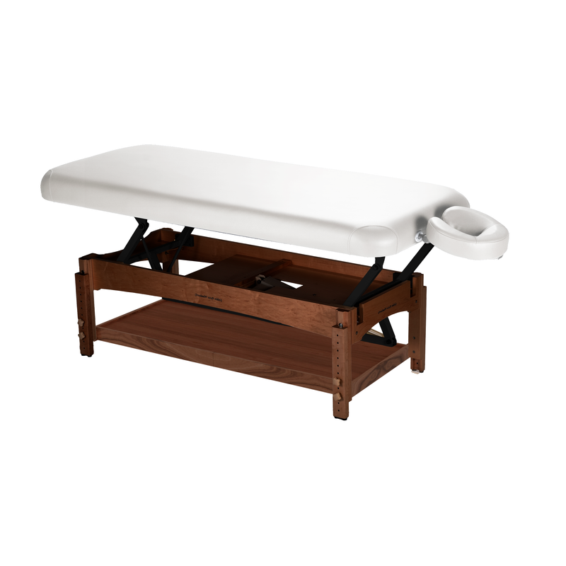 TouchAmerica OLYMPUS FLAT Electric Lift Table with white cushion and face cradle for comfort.