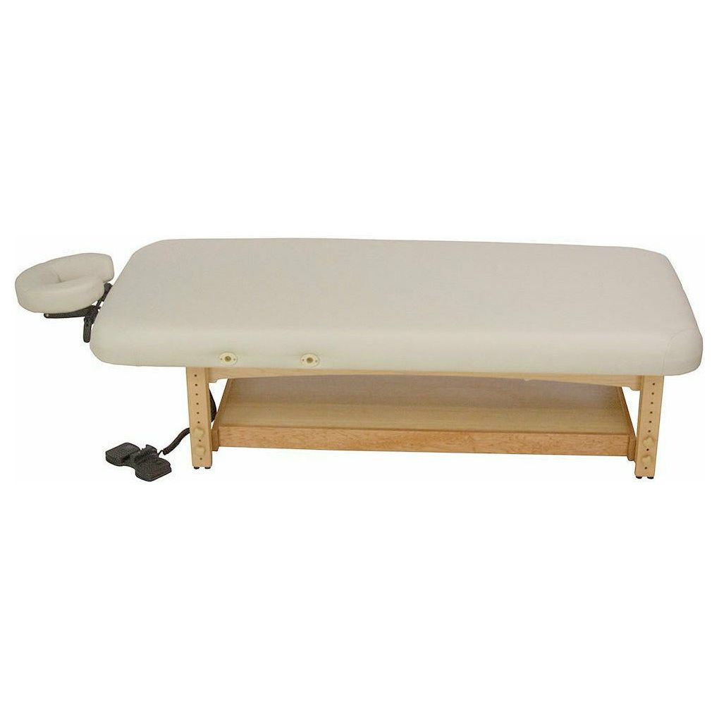 TouchAmerica OLYMPUS FLAT Electric Lift Table with face cradle, ADA compliant, wood legs.