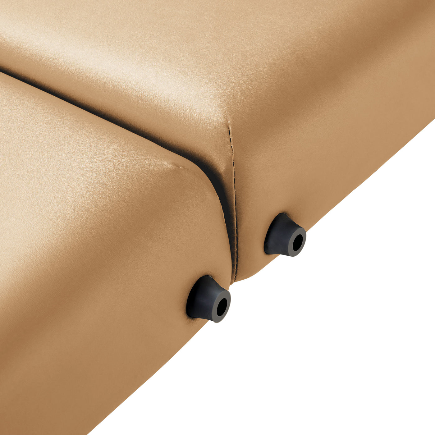Close-up of tan cushions with black connectors on the Master Massage PHOENIX Therma-Top table.