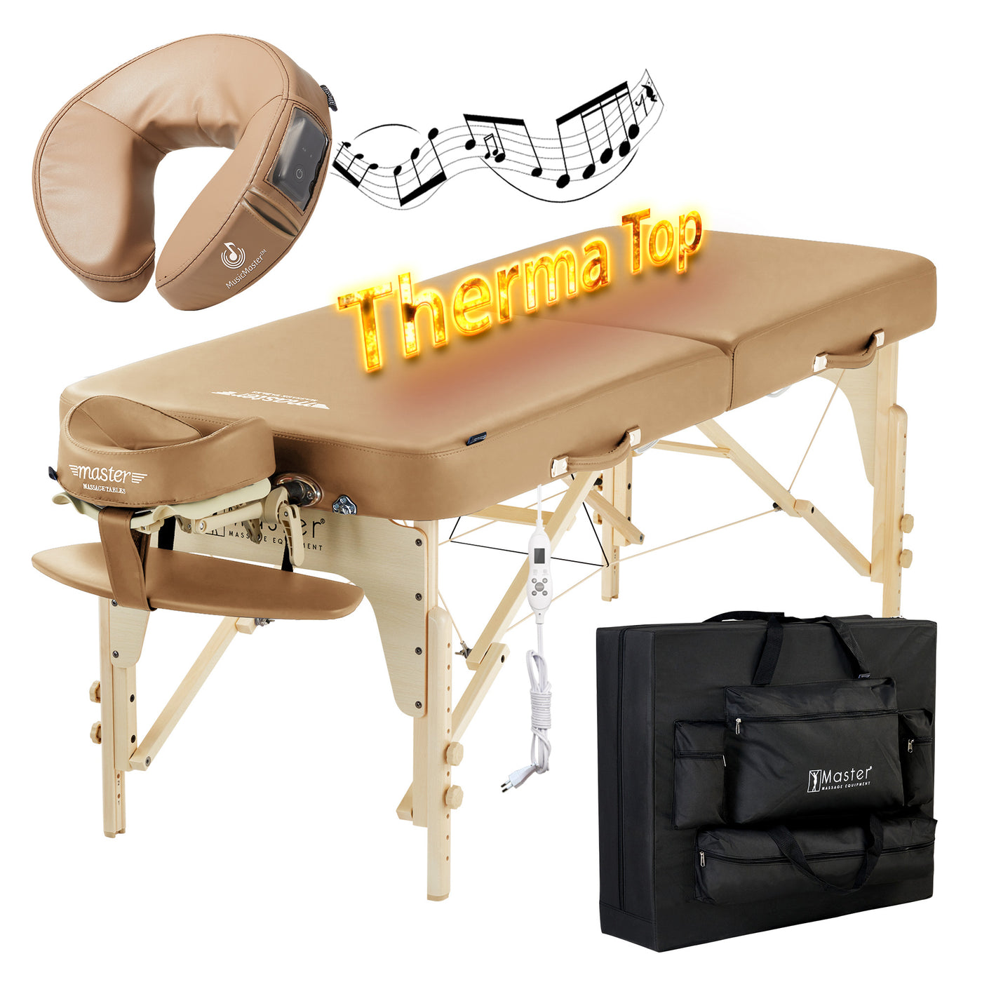 Master Massage PHOENIX Therma-Top Table: portable, heated, with face cradle and carrying case.