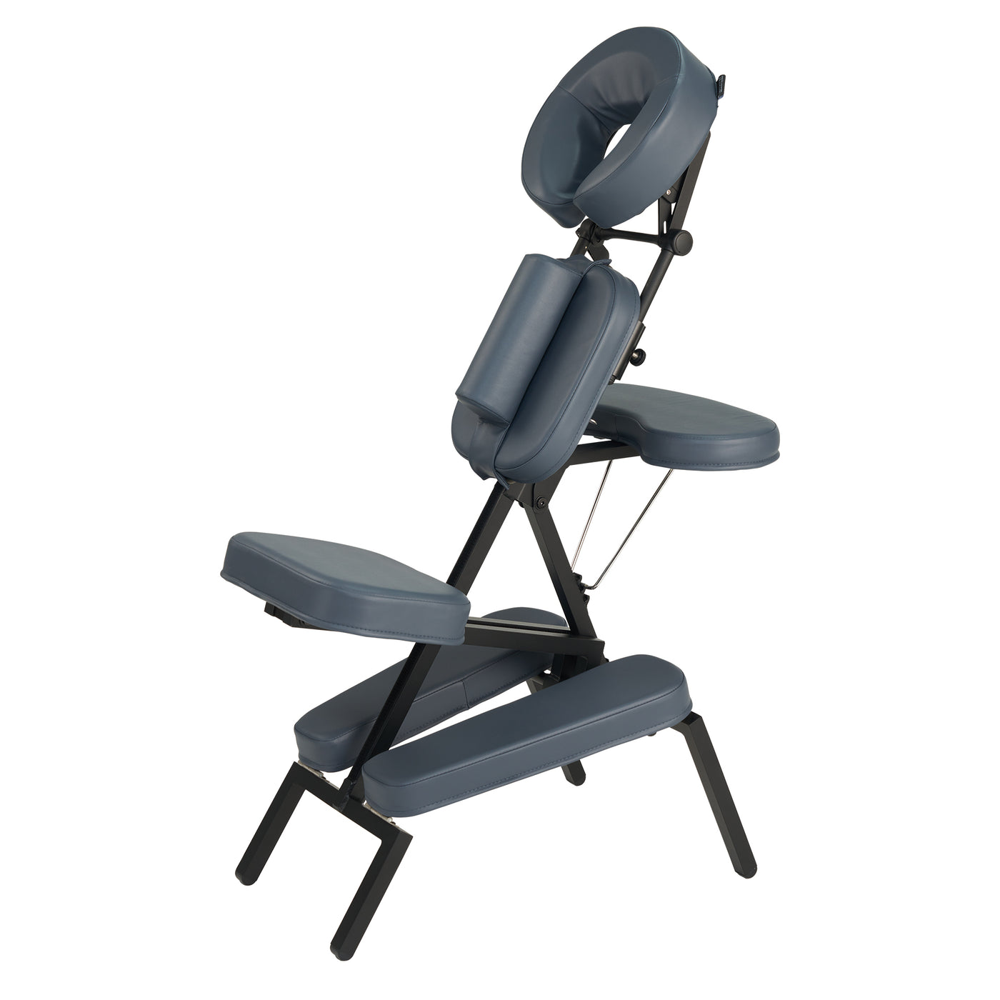 The Master Massage PROFESSIONAL Portable Chair in blue offers adjustable headrest, armrest, and leg support.