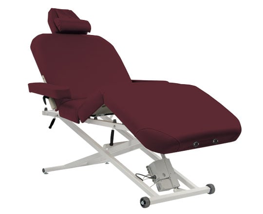 Burgundy Pro Deluxe massage table on a white background