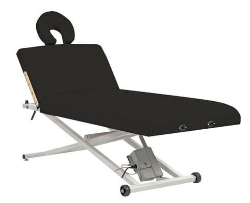 Black Pro Lift Back Electric Table
 with adjustable base on a white background