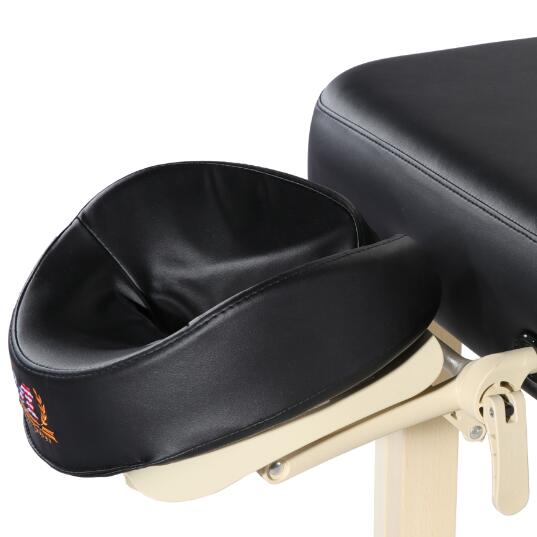 Close-up of MT MAXKING Comfort Power Lift Table's black cushioned face cradle.