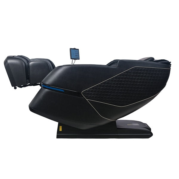Black massage chair with a screen on a white background